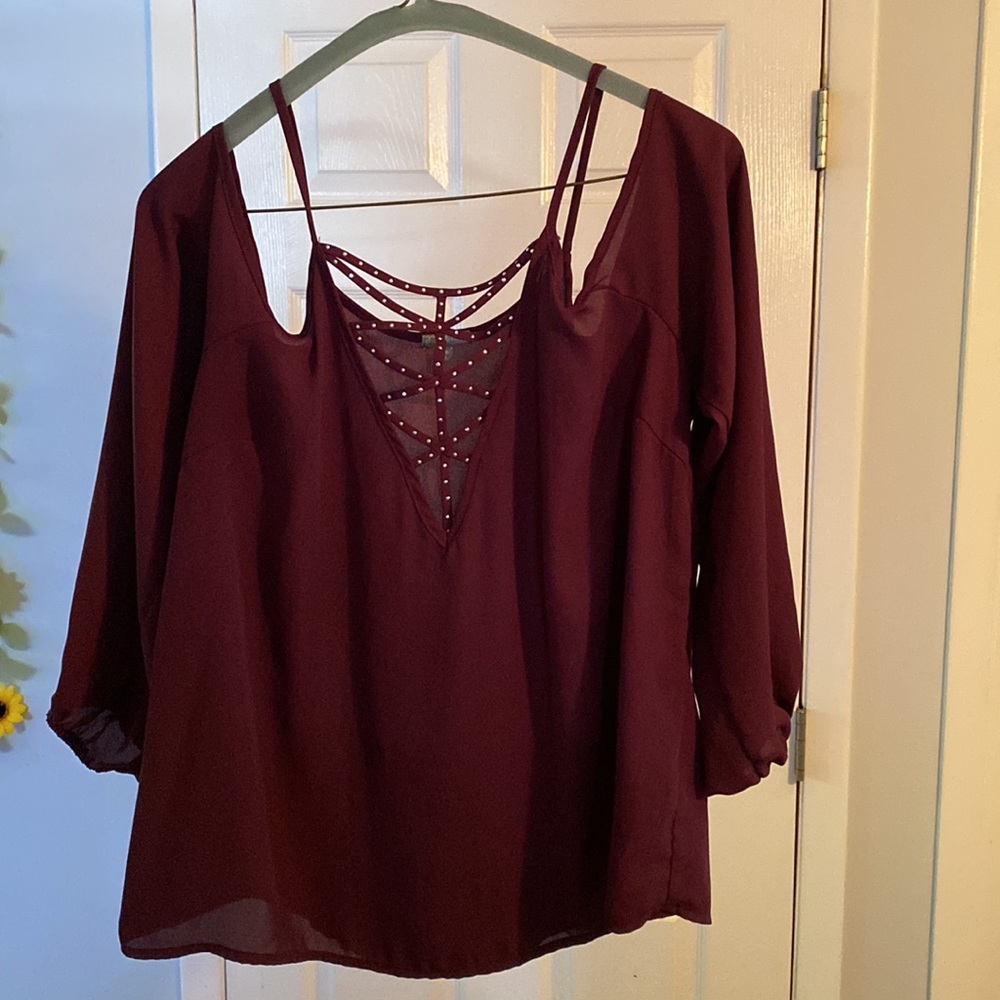 Maroon Cold Shoulder Top